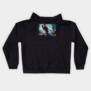 A Scary Monster and Pumpkins OnThe Background Of The Night Forest Kids Hoodie